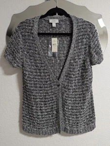 Ann Taylor Loft Gray Button Knit Sweater Women's SZ L NWT MSRP $59.99 - Picture 1 of 9