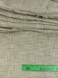 Vintage 1970s Woven Fabric Yardage 3 Yds 61" Wide Plaid Taupe Linen Cotton Blend - Picture 1 of 8