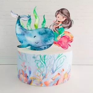 Personalized Deep Sea Fishes Mermaid Themed Cake Topper - Picture 1 of 2