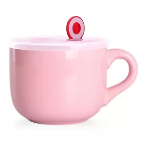 Simple Ceramic Soup Mugs with Lid 22 Oz Cups Handle Microwave Oatmeal Bowl - Picture 1 of 12