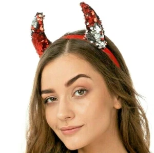 Reversible Sequin Devil Horn Headband Sexy Halloween Cute Costume Fancy Dress - Picture 1 of 1