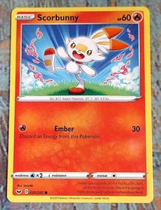 SCORBUNNY 030/202 Common Swords & Shields 2020 Basic Pokémon - Picture 1 of 4