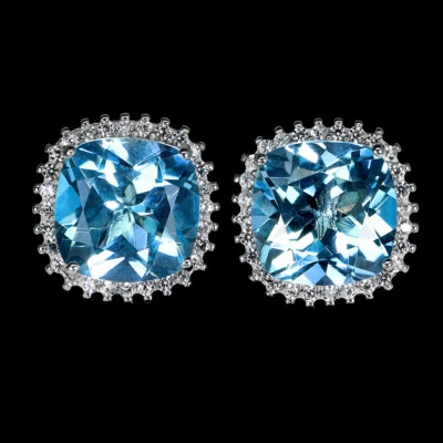 925 Orecchini Argento Sterling Cuscino Topazio 12mm Zircone Naturale Gemma Gioie - Immagine 1 di 4