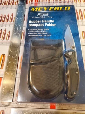 Meyerco Rubber Handle Compact, Darrel Ralph Design Folding Knife + Sheath - Image 1 of 4