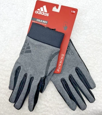 Adidas COLD.RDY Men's Adult Running Gloves L/XL Warm Logo Gray Black Touchscreen - Image 1 of 4