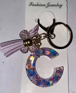 Keychain Letter C Butterfly Purple Plastic Modern Keys Purse Backpack New - Picture 1 of 2