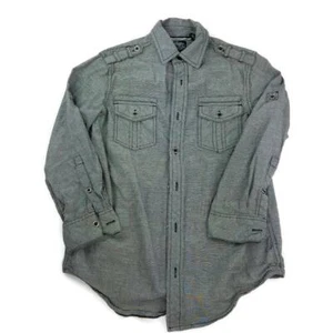 First Wave Boys Button Front Shirt Gray Flap Pockets Long Sleeves 100% Cotton 10 - Picture 1 of 8