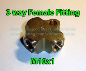 Brake Line Pipe Brass T 3 way Female Fitting Connector Splitter M10x1 Metric
