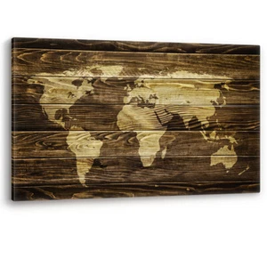 World Map on Wood Background Large Luxury Canvas Wall Art Picture Print - Picture 1 of 5