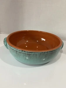 De Silva Pottery Terracotta Pottery Glazed Serving Bowl Italy Turquoise 9.5” Dia - Picture 1 of 6