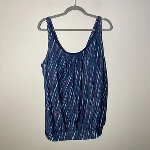Yonique Swimsuit Top Womens XLarge Blue Striped Blouson Tankini Top - Picture 1 of 9