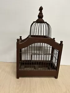 Gabbia per uccellini in legno e filo stile vittoriano vintage porta a molla marrone 16 pollici - Foto 1 di 9