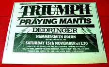 Triumph/Praying Mantis/Dedringer Gig Vintage Orig 1980 Press/Mag Advert 4"x 3"
