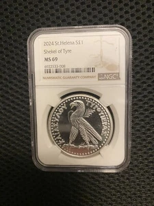 2024 1 oz St. Helena Silver Shekel of Tyre Coin NGC MS69 - Picture 1 of 2
