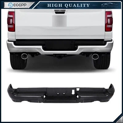 New Primed Steel Black Rear Bumper w/ Park & Dual Exhst for 2019-2024 RAM 1500 Foto 1 de 4