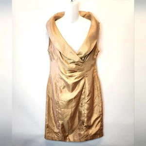Evan Picone Petites Gold Sleeveless Dress Shawl Collar  Party Formal Size 12P - Picture 1 of 10