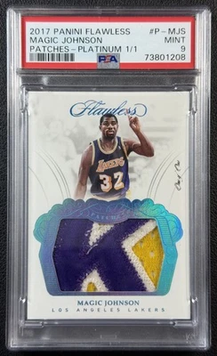 MAGIC JOHNSON PSA 9 2017-18 FLAWLESS GAME-WORN JERSEY PATCH PLATINUM 1/1 LAKERS - Image 1 of 2