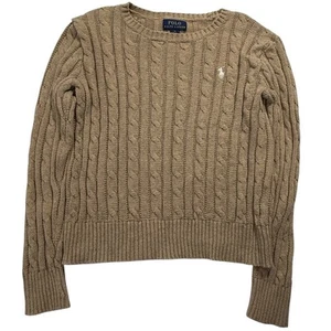 Polo Ralph Lauren Girls Cable Knit Sweater M 8-10 Tan Cotton Classic Preppy - Picture 1 of 5