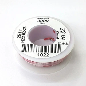H22-02-25 25 Fuß 22 AWG ROT Litze elektronischer Anschluss 300 V Kabel UL1007 80C - Bild 1 von 1