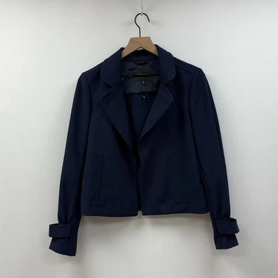 Banana Republic Crepe Open Front Blazer Crop Jacket Career Navy Medium Petite - Image 1 of 4