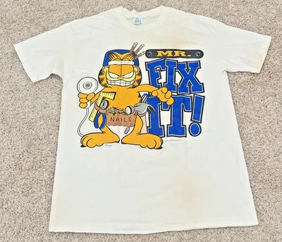 Vtg Garfield Mr. Fix It T-Shirt Mens L USA Made Single Stitch Jim Davis 70s Rare - Image 1 of 4