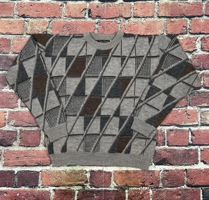 Vintage Geometric Pullover Multicolor Knit Sweater Crewneck Men’s Medium 90s - Picture 1 of 9