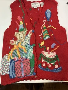 Vintage Eagles Eye Sweater Vest Kitch Birthday 90’s XL Balloons Bears Cake - Picture 1 of 13