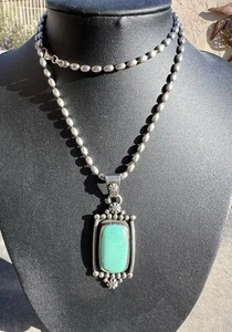Verdy Jake 925 Turquoise Necklace vintage 20in Chain. 25g Total Weight - Picture 1 of 6