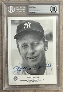 Foto rara firmada por Mickey Mantle Day 1973 *Beckett Slabbed* ¡Temporizadores Waterbury! - Imagen 1 de 2