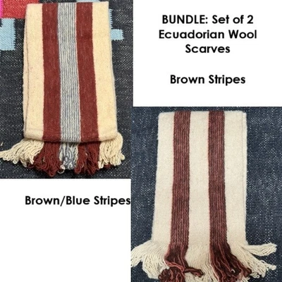Paquete: Juego de 2 bufandas ecuatorianas a rayas con flecos 100 % lana Foto 1 de 4