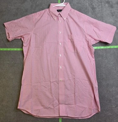 Bullock and Jones Seersucker Shirt Men's M Button Down Collar Striped Pink White - Image 1 of 4