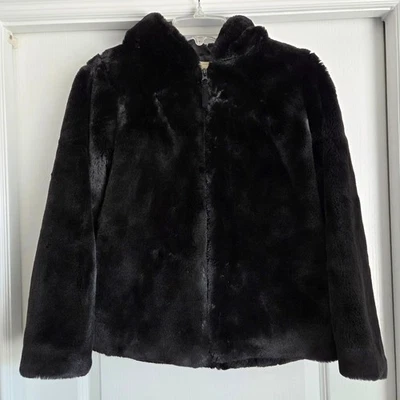 Abrigo Chaqueta Antigua Azul Marino Niños Negro Imitación Piel Con Capucha Cremallera Talla 12 Teddy Glam Lux Foto 1 de 4