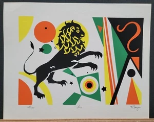 Serigrafía firmada y numerada T. Sayer "Leo" 158/200 13"×16" signo del zodiaco años 70 - Imagen 1 de 3
