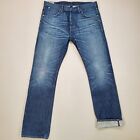 Wallace & Barnes Jeans Mens 34x32 Blue Slim Straight Selvedge Denim Whiskers USA
