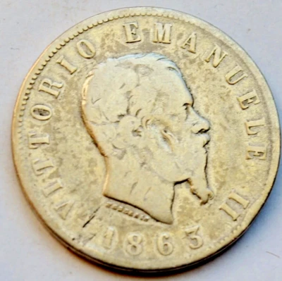 Italy 2 Lire, 1863, Vittorio Emanuele II, Silver coin - Image 1 of 2
