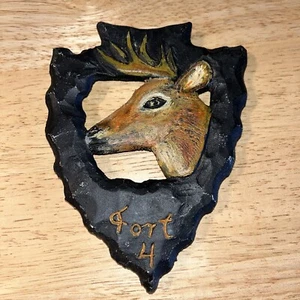 Vintage Native American Arrowhead Painted Buck Cast Iron Trivet - Picture 1 of 6