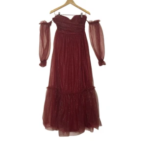 NWT Shein Belle Red Off Shoulder Cocktail Party Maxi Dress Size L Tulle Glitter - Picture 1 of 13