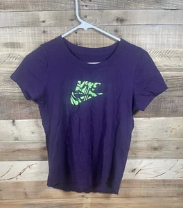Nike Purple Green Shirt Girls (XL) Jungle Swoosh Short Sleeve Tee Kid Cotton Top - Picture 1 of 3
