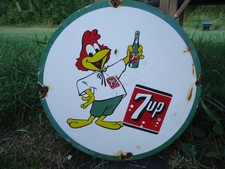 OLD VINTAGE 1950S DRINK 7 UP PORCELAIN GAS STATION SIGN SODA POP 7UP BEVERAGE