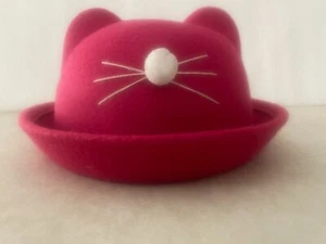 Girls Pink Cat Hat Spring Bowler Roll Brim Dome Top Hat - Picture 1 of 4