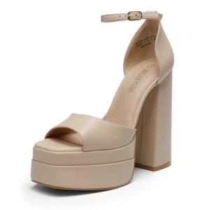 Dream Pairs Women High Chunky Block Heel Square Toe Party Dress Sandal. Nude - Picture 1 of 11
