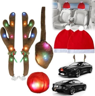 Car Reindeer Antlers & Nose Decorations, Christmas Antlers Car Kit with LED Ligh - Image 1 of 4