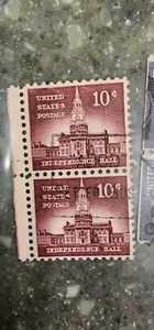US Stamp Scott# 1044 1956 10c Independence Hall Used Pair -#B549 - Picture 1 of 2