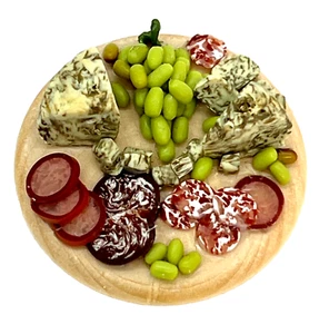 Artisan 1:12 Cutting Board Grapes Cheese Salami Dollhouse Miniature Food Signed - Picture 1 of 16
