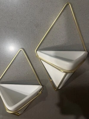 2件套三角墙展示花盆白色/黄铜 — 第 1/2 张图片