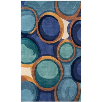 Teal Blue Bubbles Hand Tufted Wool Rug  No Tariff No Extra Duty Charge - Image 1 of 4