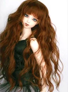 Peluca de muñeca 1/4 7-8" BJD castaño dorado marrón rizado cabello ondulado largo precioso P7 - Imagen 1 de 1