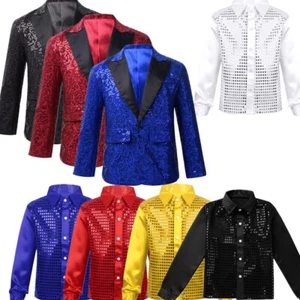 UK Kids Boys Jacket Shiny Sequins Tuxedo Suit Coat For Halloween Party Festival - Picture 1 of 115