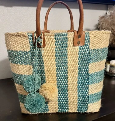 Mar Y Sol beach tote bag, Raffia. Aqua &  Beige Straw Bag. Excellent Condition - Image 1 of 4