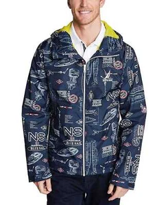 Nautica Men’s Full-Zip Graphic Print Hooded Windbreaker Jackets - Picture 1 of 2